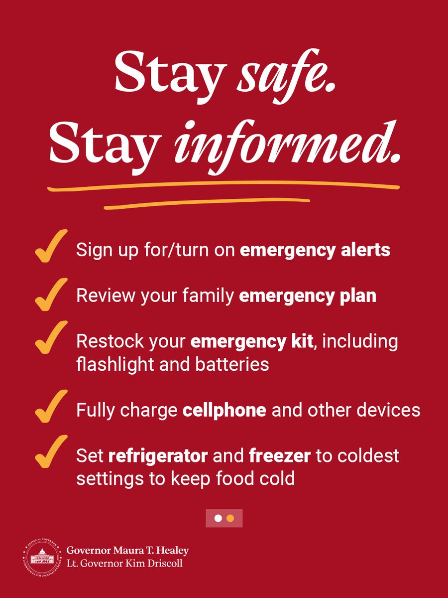 MassGovernor's tweet photo. Massachusetts, we’ve got a Nor’easter headed our way, with heavy rain and strong winds expected this weekend. 

We're keeping a close eye on the forecast and coordinating with local and federal public safety partners. Be ready for possible flooding and power outages. 

Stay safe, stay informed, and follow @MassEMA or visit https://t.co/owYEbiWf4x for more.