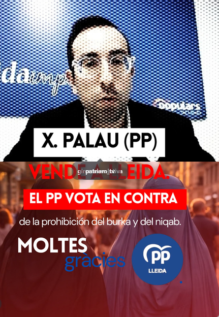 7vecesEspartano's tweet photo. El PP vota en contra de la prohibición del Burka y el Nicab en Lérida. La proposición salió adelante con los votos de PSC, JUNTS y VOX. A partir de ahora toda mujer que pasee en Burka o Nicab por Lérida será multada. https://t.co/L38KVWJinp