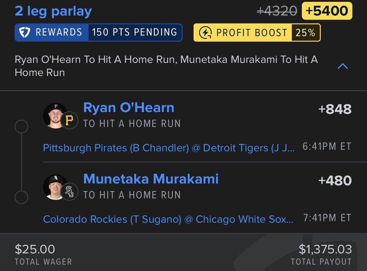 Mrbigbotwucd's tweet photo. Ryan O’Hearn HR 💣
Munetaka Murakami HR 💣
+5400 ODDS 📈
$25 → $1,375.03 💰
Who’s riding this one with me? 👀⚾️ @playbook https://t.co/QhUFerWOMa