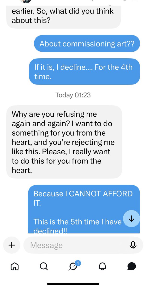 Know_That_Guy's tweet photo. THIS, here, is the reason I am extremely cautious when I get a follow from an artist.
Constant harassment and not taking no for an answer.
I wonโt stand for it!
I am a โpromoterโโฆ.
Do not follow me if youโre expecting me to commission.
#digitalartists #know_that_guy #promoter https://t.co/ym4OueUqMl