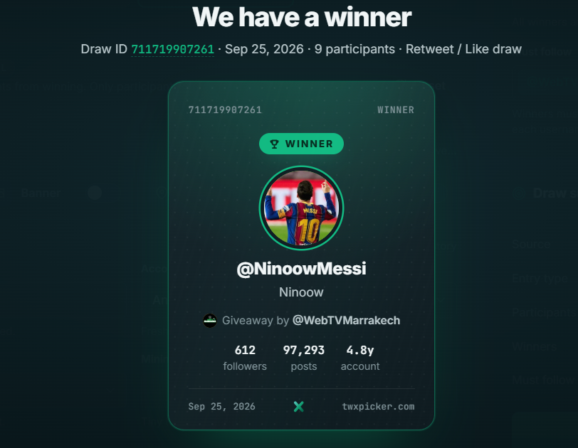 WebTVMarrakech's tweet photo. 🎉 Félicitations @NinoowMessi, tu remportes un ticket Winamax de 10 € !
Envoie-moi ton pseudo Winamax en DM pour recevoir ton ticket. 🎟️
GG 👏 https://t.co/TQRSyJHivC