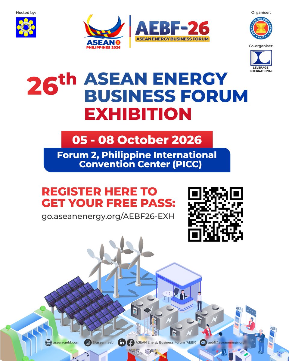 asean_aebf's tweet photo. ⚡Energy is more than power—it is the force that moves economies, connects communities, and shapes the future we share.

🎟️ Register for your FREE Exhibition Pass:
https://t.co/y5MAxYZvkU
 
📅 05–08 October 2026
📍 Forum 2, Philippine International Convention Center https://t.co/NDmuCsA7vN