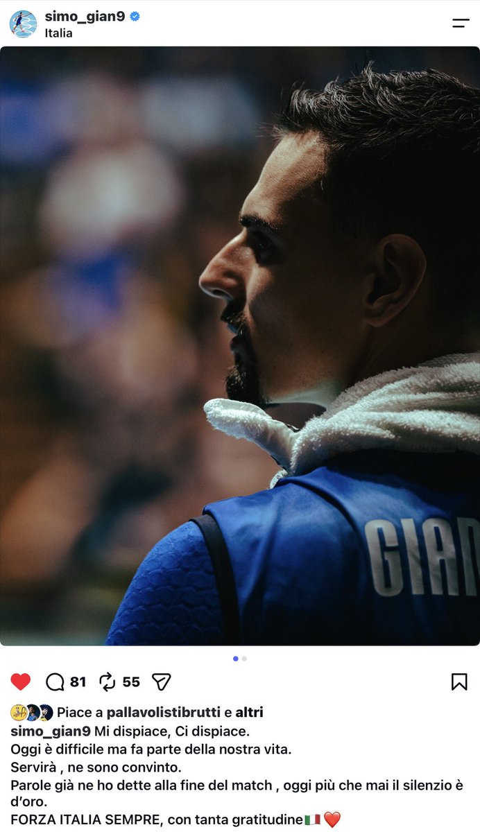 yowsel's tweet photo. “Mi dispiace, ci dispiace”

Sei IL capitano 🇮🇹❤️ 

#italvolley https://t.co/IanLEACgTd