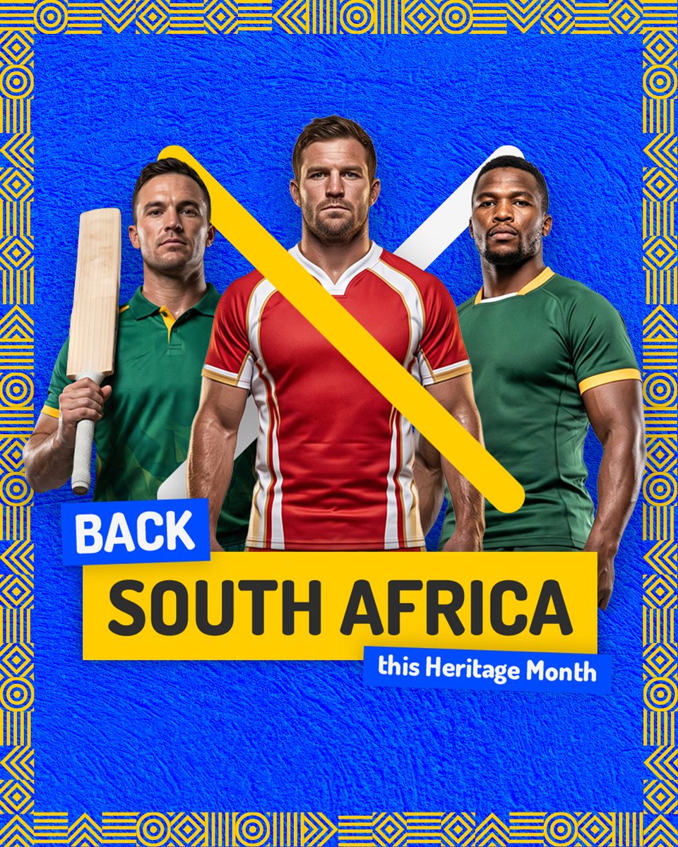 betXchange's tweet photo. A big weekend for Mzansi. 🇿🇦 Rugby. Cricket. Soccer. 

Different teams, different sports, but one flag. 💚💛
Keep the Heritage Month spirit going and Back SA this weekend.
T&amp;Cs: https://t.co/Bb5yh8jTLf https://t.co/4LjhpMiQic