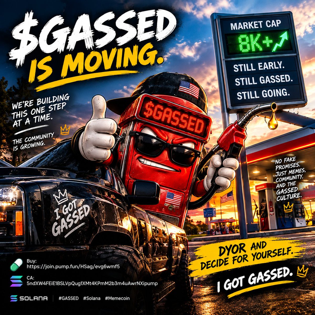 Gassed_Coin's tweet photo. ⛽ $GASSED is moving.

8K+ MC and building step by step. 📈

No fake promises. Just memes, community &amp; consistency.

If you’ve been watching, you know the story.
I GOT GASSED. 😂⛽

🛒 https://t.co/EXIGO8JOVu

#GASSED #Solana #Memecoin #Crypto #Web3 https://t.co/Wc2LZXlPtF
