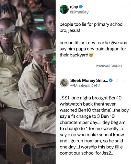 yabaleftonline's tweet photo. X users reminise on primary school lies that they believed https://t.co/ZvzZVVvyXt