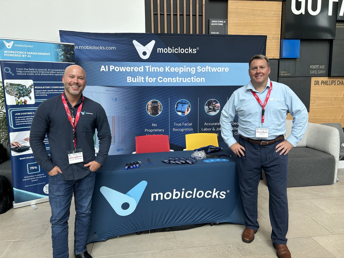 mobiclocks's tweet photo. MobiClocks® was proud to attend the ABC Central Florida EdTech Summit! 🚧

Cory McCarty and Tim Gilhooly connected with construction leaders to discuss technology, workforce trends, and the future of the industry.

Read more: https://t.co/mtnnjbSaDz https://t.co/WhHC8aNxj5