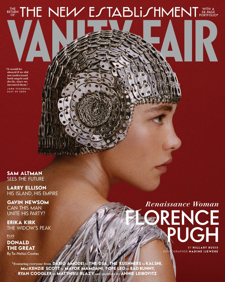 saintdoII's tweet photo. absolutely stunning vanity fair cover story starring florence pugh. photographed by nadine ijewere https://t.co/ZcCl5johqV