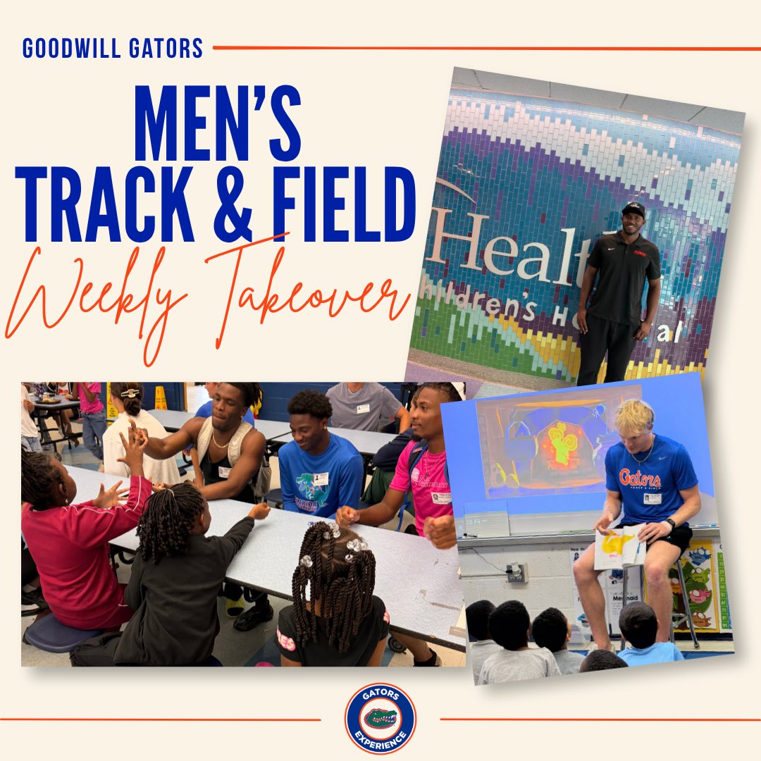 GatorsExp's tweet photo. Men’s Track &amp; Field went the extra mile this week! 🏃

From reading with kids and hanging out with lunch buddies to visiting UFHealth Shands Children’s Hospital, our Gators had a great week giving back!

#GoodwillGators https://t.co/xN030ivUB8
