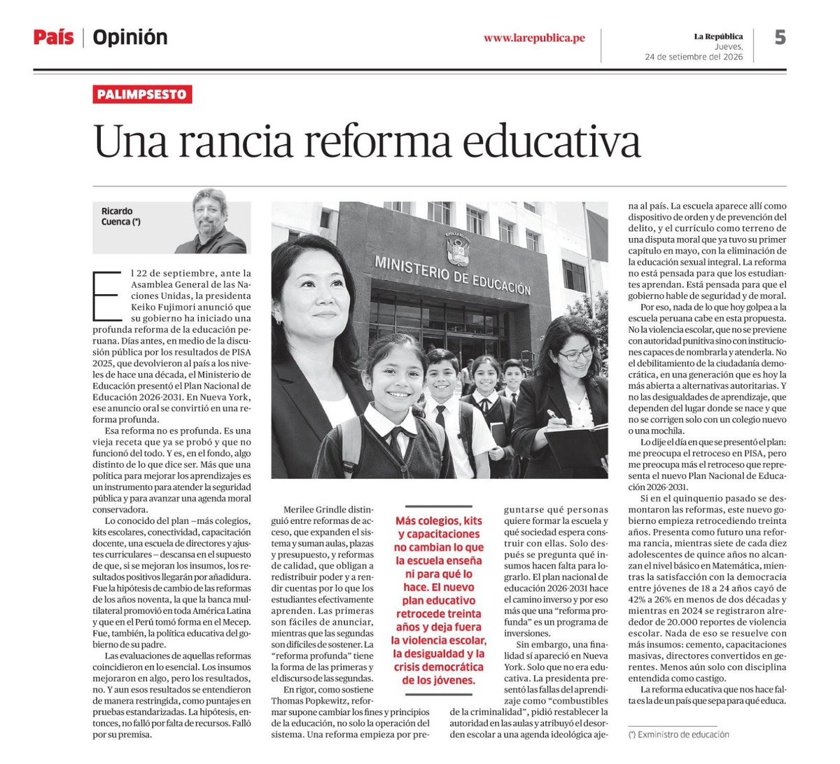 richicuenca's tweet photo. Comparto mi columna (de ayer) en @larepublica_pe y sí, es una rancia reforma educativa. https://t.co/LSmQtTqdoK