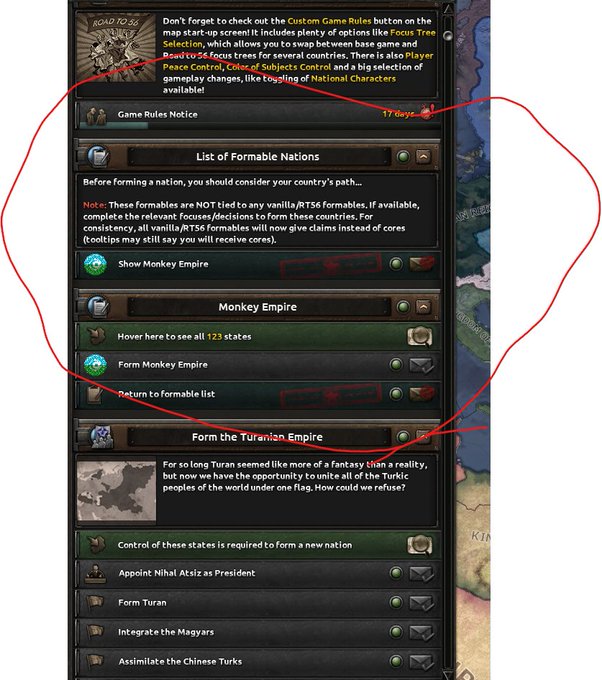 oldekremistince's tweet photo. Discardpixel adlı hoi4 yayıncısının rt56 rp modunda Türkiye'deki ülke formlama kısmında monkey empire olması dikkatinizi çeksin. Bu oyununki gerçekten en büyük Türk düşmanı community olabilir. https://t.co/o1we2PR115