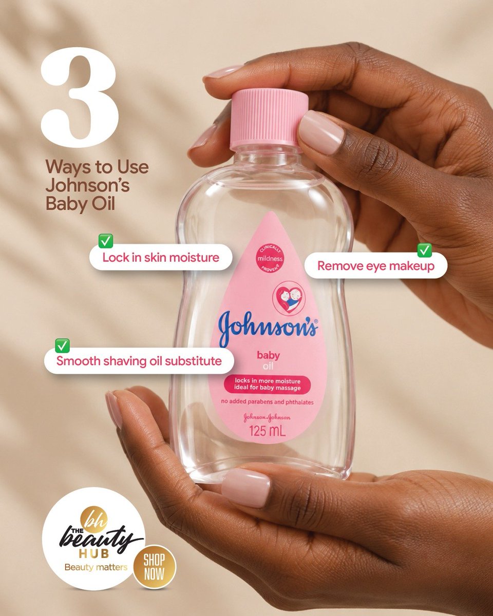 TheBeautyHubUG's tweet photo. Wait… you’re only using baby oil for one thing? 👀😭

Johnson’s Baby Oil does more than baby care! 🤌🏾✨

Moisture lock-in, makeup removal, smooth shaving &amp; more. 🫶🏾

Get yours at The Beauty Hub.
📲 WhatsApp: 0700 100 201

#TheBeautyHub #JohnsonsBabyOil #HealthySkin https://t.co/gYk7Dla8UL