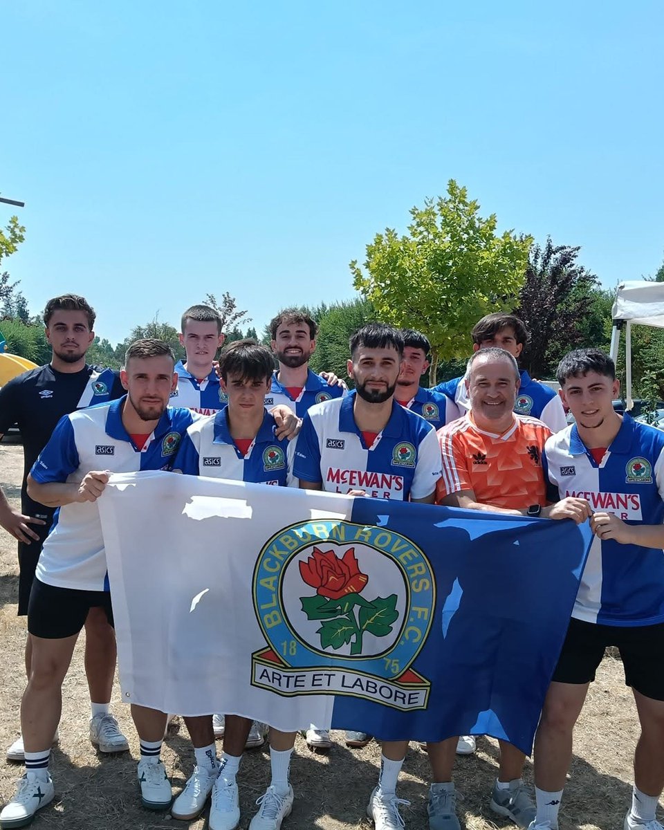 Rovers's tweet photo. 🇪🇸 An 𝐈𝐧𝐭𝐞𝐫𝐧𝐚𝐭𝐢𝐨𝐧𝐚𝐥 𝐑𝐨𝐯𝐞𝐫𝐬 update with a difference:

"We are a group of Spanish Blackburn Rovers fans, and we wanted to share a little story with you.

Last March, we had the chance to visit Ewood Park and support the Rovers in person. It was a fantastic experience and something we will always remember.

This summer, we decided to take our love for Blackburn Rovers a little further. We wore the shirts we had ordered from the club to play in our local football tournament, in our hometown in Spain. We even made them our team kit for the tournament!

And, incredibly, we ended up winning the tournament!

So, although we were playing thousands of miles away from Ewood Park, we felt that we were representing the Rovers on the pitch and carrying a little piece of Blackburn with us.

We wanted to share some photos from the tournament with you. We hope you enjoy seeing your colours being represented here in Spain!

Up the #Rovers! 💙🤍"

Amazing work, boys! Thanks for sending 🙌

¡Felicidades, campeones! 🏆