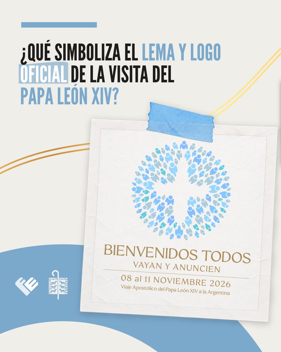 Programa_FE's tweet photo. Bienvenidos todos. Vayan y anuncien.

El lema y el logo de la visita del Papa León XIV expresan una llamada a la apertura, al anuncio y a caminar juntos como Pueblo de Dios. https://t.co/6gbHrqruid