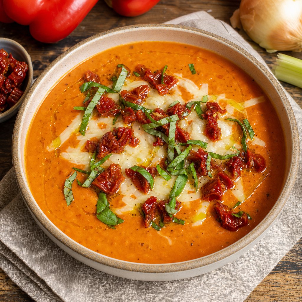 Whts4dinnercom's tweet photo. Roasted Red Pepper Soup with Sun-dried Tomatoes and Swiss Cheese — about 50 minutes, still weeknight-friendly.

https://t.co/2Jq6cOg28B

#recipes #dinner #lunch #souprecipes #foodie https://t.co/Wa9nfv6a3f