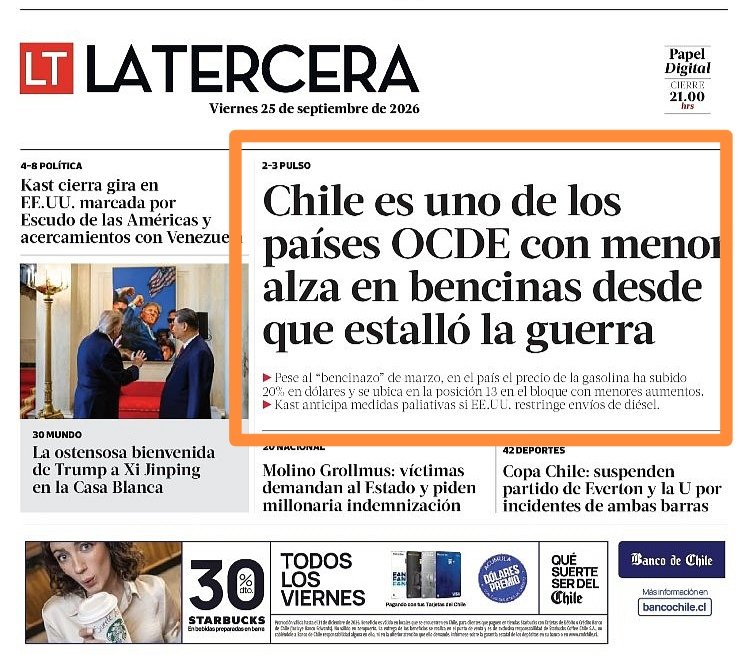Chileno17039890's tweet photo. #URGENTE Chile es uno de los países OCDE con menores incrementos porcentuales en el precio de la gasolina desde el inicio del conflicto internacional, ESTO GRACIAS A LOS MECANISMOS DE MITIGACIÓN REALIZADOS POR EL GOBIERNO ACTUAL🇨🇱 (Bachelet y Boric, Monsalve, Parisi,EL Mostrador) https://t.co/ZHsgEyjZTo
