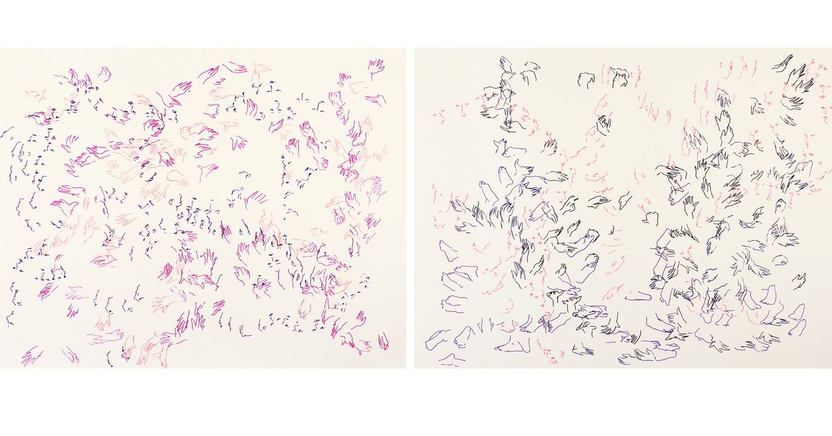 BretMenoni's tweet photo. Diptyque de dessins de danse réalisés lors des ateliers que j’anime à la HEAR. Feutres, 55 × 70 cm chacun, 2025. https://t.co/XBR6HaQ8BD
