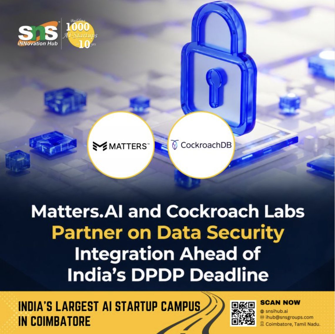 snsihub's tweet photo. https://t.co/5KGbVwhZ74 and Cockroach Labs partner on data security integration, helping enterprises strengthen data protection as India’s DPDP compliance deadline approaches.

#datasecurity #ai #dpdp #cybersecurity #india https://t.co/X9goTUYTln