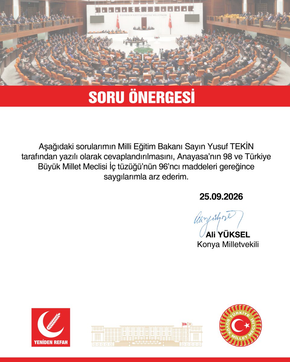 rprefahpartisi's tweet photo. Konya’daki üniversitelerin öğrenci ve akademik personel sayıları, fiziki ve teknolojik altyapıları, sosyal ve sportif imkânları, yemekhane ve kütüphane kapasiteleri ile ilgili güncel verilerin açıklanması istenmektedir.
Ayrıca engelli öğrencilere sunulan imkânlar, kampüs güvenliği, sağlık hizmetleri, son 5 yıldaki mezuniyet ve istihdam oranları ile yeni açılan bölüm ve programlar hakkında bilgi talep edilmektedir. Konu ile ilgili yazılı soru önergemiz, Konya Milletvekilimiz Ali Yüksel tarafından TBMM’ye sunulmuştur.