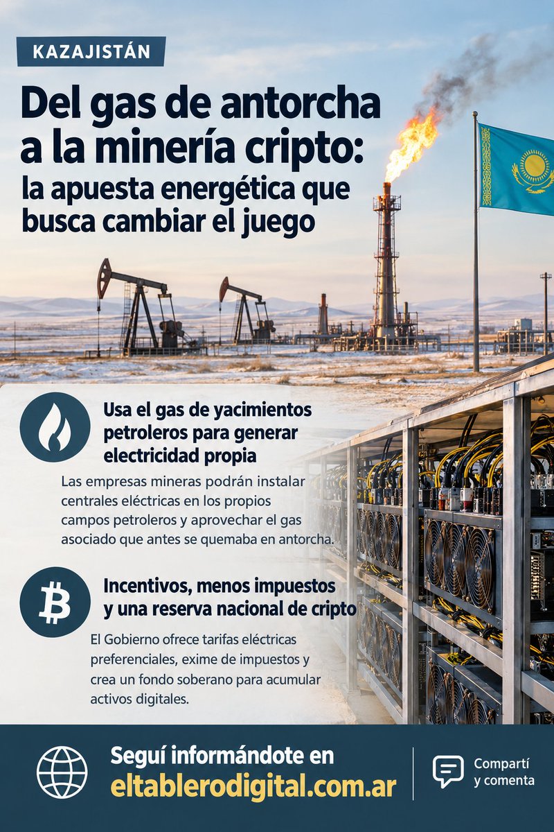 tablerodigital's tweet photo. 🔥 ¿Y si el gas que se quema en los campos petroleros termina alimentando la minería de Bitcoin?

Kazajistán habilitó un nuevo esquema para que los mineros instalen centrales eléctricas propias y aprovechen el gas asociado de los yacimientos.

https://t.co/qtlm7fSytx https://t.co/ROkIDNxNyM