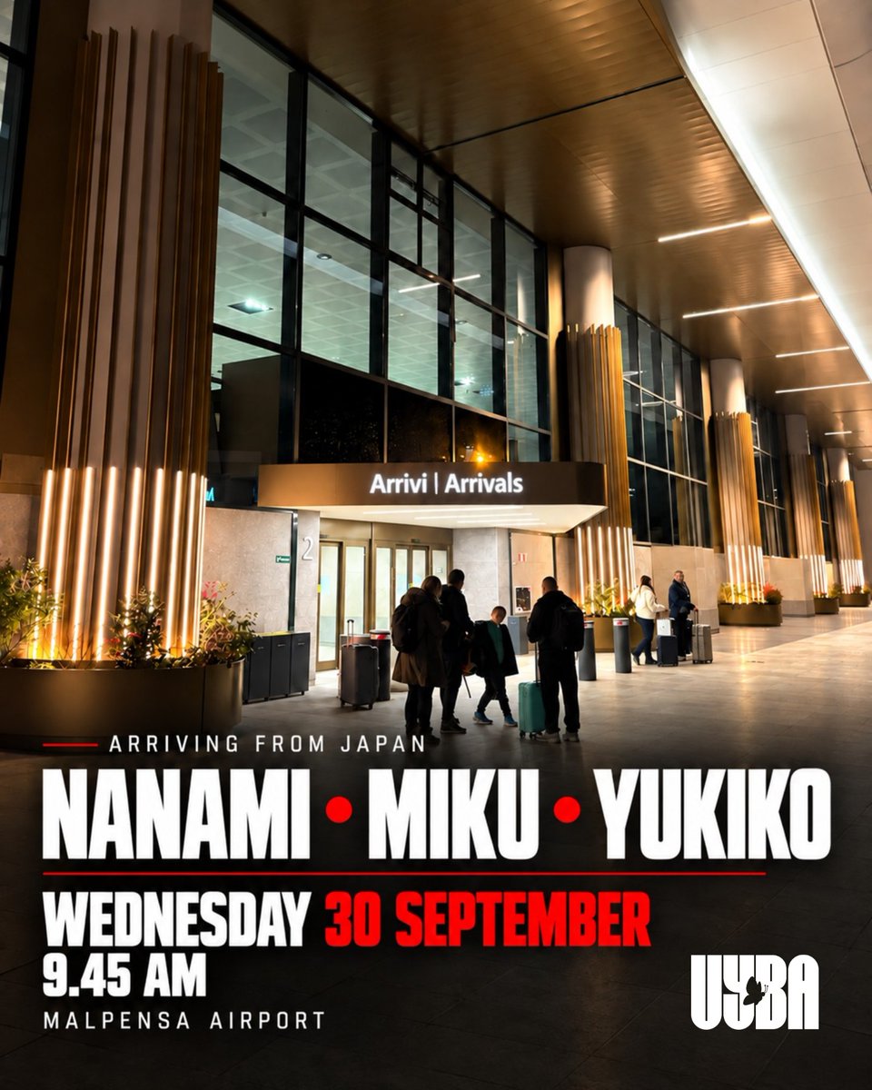 UYBAvolley's tweet photo. 🇯🇵✈️ JAPAN IS COMING!
On Wednesday, September 30, it’s finally time to welcome Nanami, Miku and Yukiko to Italy! ❤️🤍
🕤 9:45 AM
📍 Malpensa Airport

Who’s coming to welcome them? 👋🇯🇵
Let us know in the comments! ⬇️

#Seki #Miku #Wada #UYBA https://t.co/NXwiqmerSt