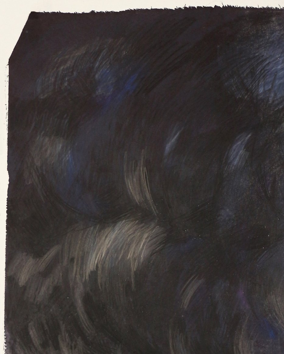 BretMenoni's tweet photo. L’Orage, suite de la série Les Nuits Claires, inspirée d’un séjour à Tromsø, en Norvège. Une réflexion sur la lumière, le temps et notre place face à un monde qui nous échappe. Monotype textile et crayons de couleur, 60 × 80 cm, 2025. https://t.co/MjxpaymBF6