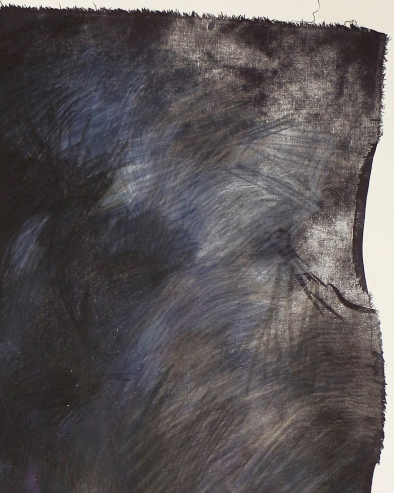BretMenoni's tweet photo. L’Orage, suite de la série Les Nuits Claires, inspirée d’un séjour à Tromsø, en Norvège. Une réflexion sur la lumière, le temps et notre place face à un monde qui nous échappe. Monotype textile et crayons de couleur, 60 × 80 cm, 2025. https://t.co/MjxpaymBF6