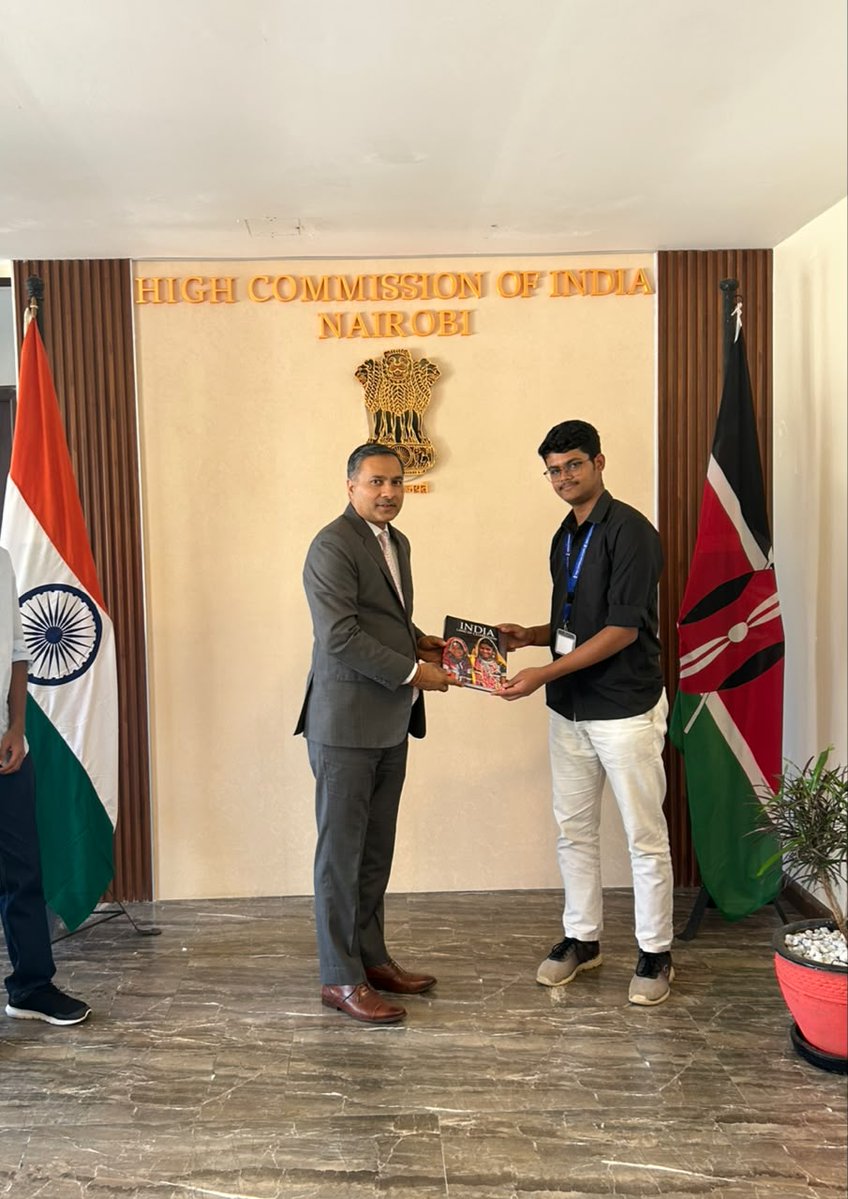 IndiainKenya's tweet photo. High Commissioner @AdarshSwaika1 met Mr. Kamal Nimesh Kumar Patel and Mr. Sangeeth Sundaresa Prabhu, two out of the three students from Kenya who have qualified for Bachelors degree programme in IIT Madras Zanzibar @IITMZanzibar  

High Commissioner congratulated them on their selection and wished them all success for their academic programme. 

IIT Madras Zanzibar in Tanzania is the first-ever international campus set up by an Indian Institute of Technology (IIT) in 2023 as a joint initiative between the Governments of India, Tanzania and Zanzibar.

@iitmadras @EduMinOfIndia @aryasamajschool @IndiainTanzania @ANI @DDNewslive