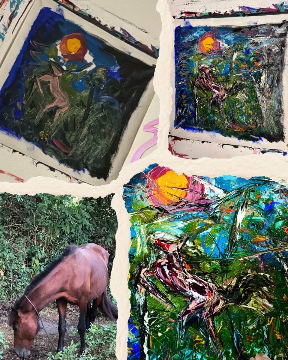 artlovinall's tweet photo. 𝓓𝓪𝔂🍎𝓬𝓸𝓶𝓹𝓪𝓷𝓲𝓸𝓷🐎

𝗘𝘃𝗲𝗿𝘆 𝘁𝗶𝗺𝗲 𝘁𝗵𝗶𝘀 𝗵𝗼𝗿𝘀𝗲 𝘀𝗮𝘄 𝗺𝗲, 𝗵𝗲 𝘀𝗲𝗲𝗺𝗲𝗱 𝗿𝗲𝗹𝗶𝗲𝘃𝗲𝗱 𝘁𝗵𝗮𝘁 𝗜 𝗵𝗮𝗱 𝗺𝗮𝗱𝗲 𝗶𝘁 𝘁𝗼 𝘁𝗵𝗲 𝗺𝗲𝗮𝗱𝗼𝘄. 𝗛𝗶𝘀 𝗮𝗳𝗳𝗲𝗰𝘁𝗶𝗼𝗻 𝗳𝗼𝘂𝗻𝗱 𝗶𝘁𝘀 𝘄𝗮𝘆 𝗶𝗻𝘁𝗼 𝗺𝘆 𝗵𝗲𝗮𝗿𝘁, 𝗮𝗻𝗱 𝗜 𝘀𝗵𝗼𝘄𝗲𝗱 𝗺𝘆 𝗴𝗿𝗮𝘁𝗶𝘁𝘂𝗱𝗲 𝗯𝘆 𝗯𝗿𝗶𝗻𝗴𝗶𝗻𝗴 𝗵𝗶𝗺 𝗮𝗻 𝗮𝗽𝗽𝗹𝗲 𝗲𝘃𝗲𝗿𝘆 𝗱𝗮𝘆.🍀 𝗜 𝗴𝗼 𝗳𝗼𝗿 𝗺𝗼𝗿𝗻𝗶𝗻𝗴 𝘄𝗮𝗹𝗸𝘀 𝗮𝗻𝗱 𝗿𝘂𝗻𝘀 𝗶𝗻 𝗻𝗮𝘁𝘂𝗿𝗲, 𝘄𝗵𝗲𝗿𝗲 𝗜 𝗼𝗳𝘁𝗲𝗻 𝘀𝗲𝗲 𝗱𝗶𝗳𝗳𝗲𝗿𝗲𝗻𝘁 𝗵𝗼𝗿𝘀𝗲𝘀. 𝗢𝗻𝗲 𝗼𝗳 𝘁𝗵𝗲𝗺 𝗯𝗲𝗰𝗮𝗺𝗲 𝗺𝘆 𝗰𝗼𝗻𝘀𝘁𝗮𝗻𝘁 𝗰𝗼𝗺𝗽𝗮𝗻𝗶𝗼𝗻 𝗶𝗻 𝗮 𝗹𝘂𝘀𝗵 𝗴𝗿𝗲𝗲𝗻 𝗺𝗲𝗮𝗱𝗼𝘄. 𝗜 𝘁𝗼𝗹𝗱 𝗺𝘆𝘀𝗲𝗹𝗳 𝗜 𝘄𝗼𝘂𝗹𝗱 𝗴𝗼 𝗵𝗼𝗺𝗲 𝗮𝗻𝗱 𝗽𝗮𝗶𝗻𝘁 𝗵𝗶𝗺, 𝘀𝗼 𝗜 𝗽𝗶𝗰𝗸𝗲𝗱 𝘂𝗽 𝗺𝘆 𝗼𝗶𝗹 𝗽𝗮𝗶𝗻𝘁𝘀 𝗮𝗻𝗱 𝘀𝘁𝗮𝗿𝘁𝗲𝗱 𝗯𝗿𝗶𝗻𝗴𝗶𝗻𝗴 𝗵𝗶𝗺 𝘁𝗼 𝗹𝗶𝗳𝗲 𝗼𝗻 𝗰𝗮𝗻𝘃𝗮𝘀. 𝗪𝗵𝗮𝘁 𝗮 𝗯𝗲𝗮𝘂𝘁𝗶𝗳𝘂𝗹 𝗲𝘅𝗽𝗲𝗿𝗶𝗲𝗻𝗰𝗲 𝗶𝘁 𝘄𝗮𝘀.