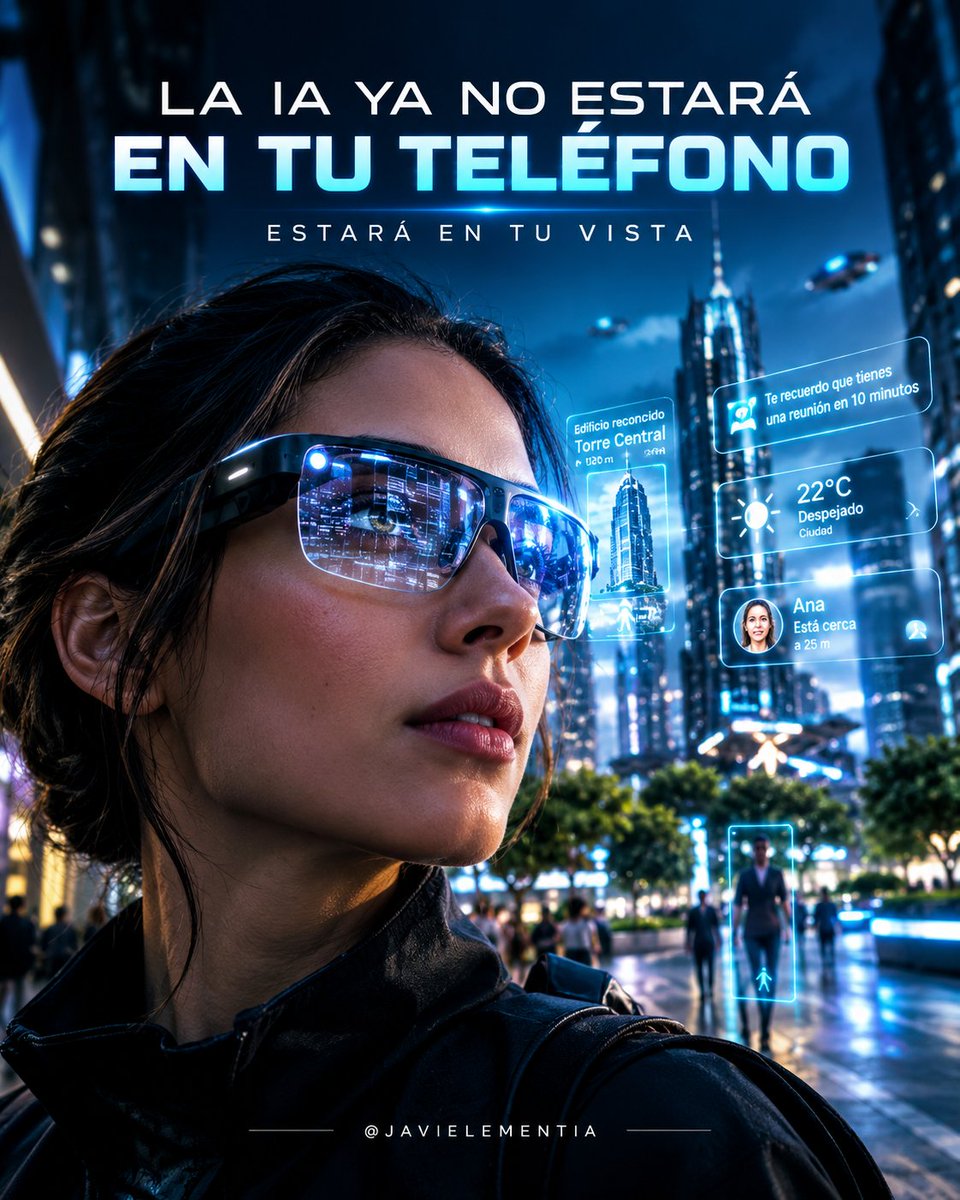 JAVIELEMENTIA's tweet photo. La IA está empezando a salir del teléfono.

Pronto podría estar literalmente delante de nuestros ojos, entendiendo lo que vemos y ayudándonos en tiempo real.

El próximo gran salto tecnológico quizá no sea un nuevo smartphone.

👓 Quizá sea dejar de necesitarlo. https://t.co/x5bw5LmEyR