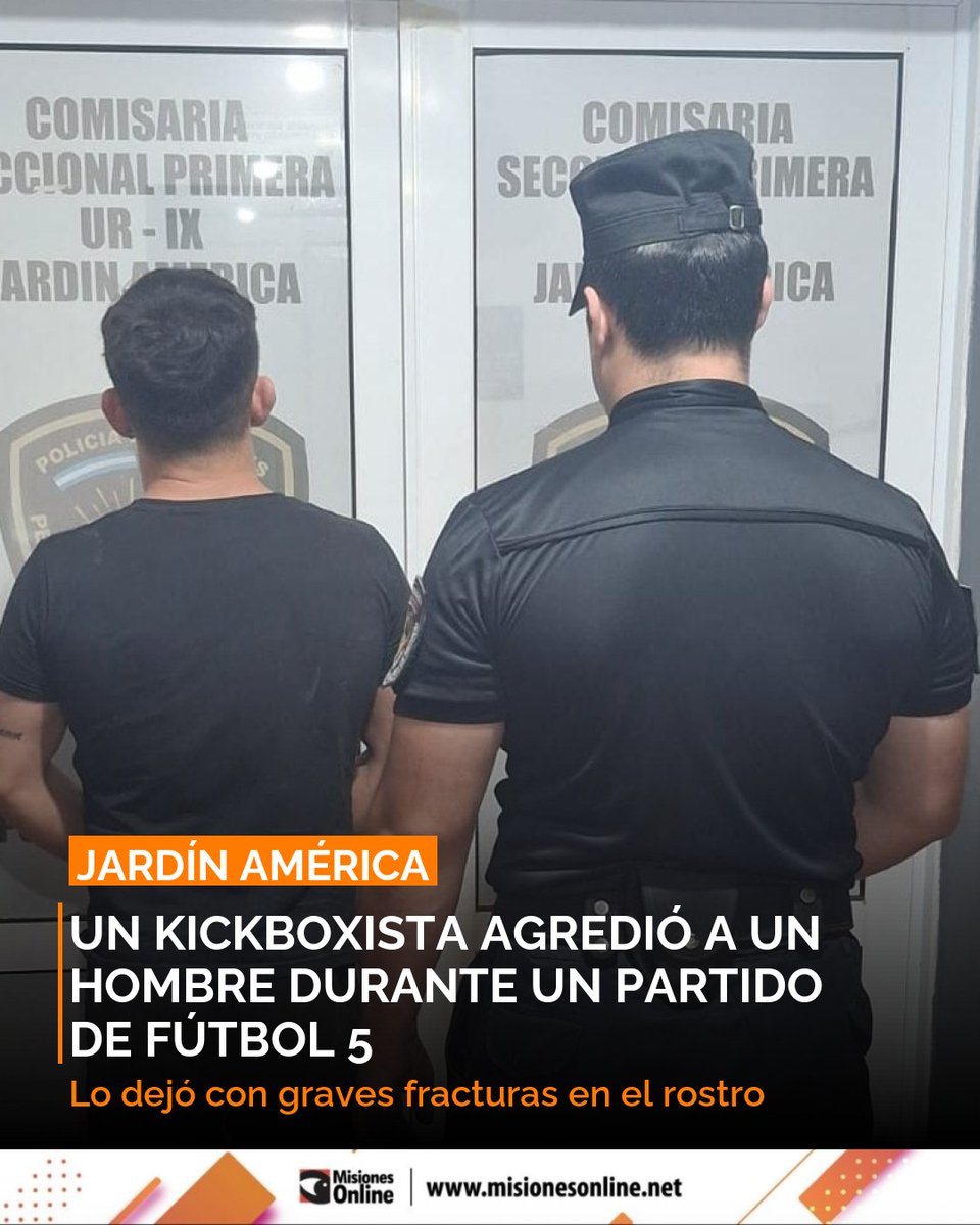 misionesonline's tweet photo. ⚠️ Kickboxista agredió a un hombre en Jardín América durante un partido de fútbol 5, dejándolo con graves fracturas faciales. Víctima internada 🏥 para cirugía. Agresor detenido.
https://t.co/E66EHxq27c
#JardinAmerica #Futbol5 #Agresion https://t.co/v3Tuk3RTQu
