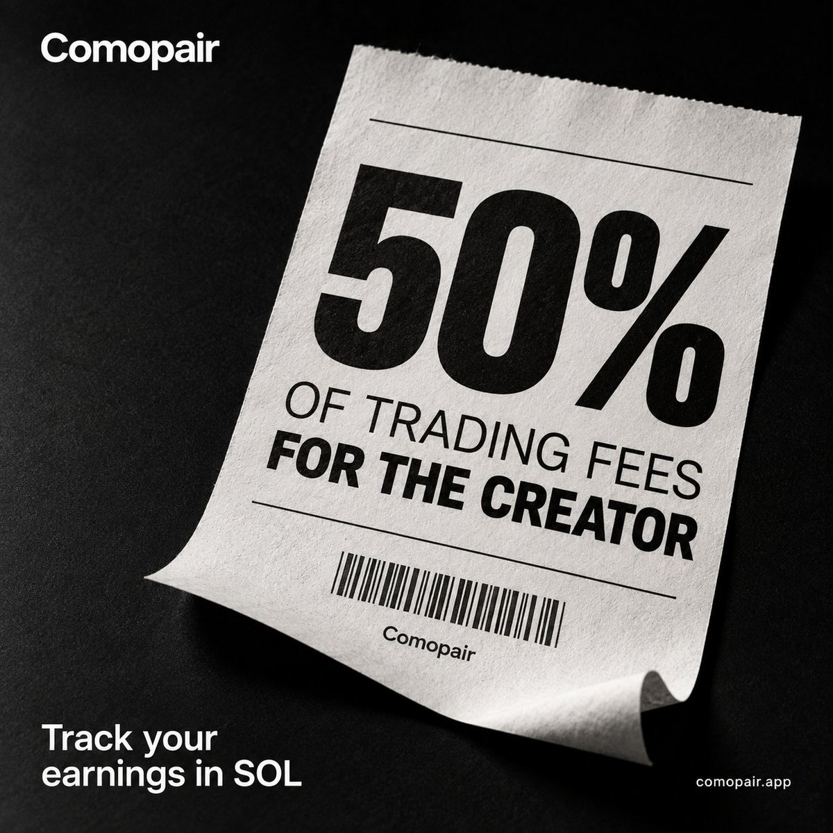 comopairapp's tweet photo. Creators receive 50% of their token’s trading fees

On Comopair, creator earnings are paid in SOL and can be collected through the Earnings page

Build your market. Follow its activity. Track your earnings https://t.co/rTtI7R31UB