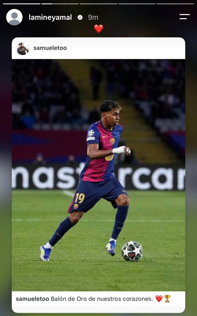 BarcaTimes's tweet photo. Lamine reposts Eto'o's tweet. 🫂❤️ https://t.co/iQk5Bz13i6