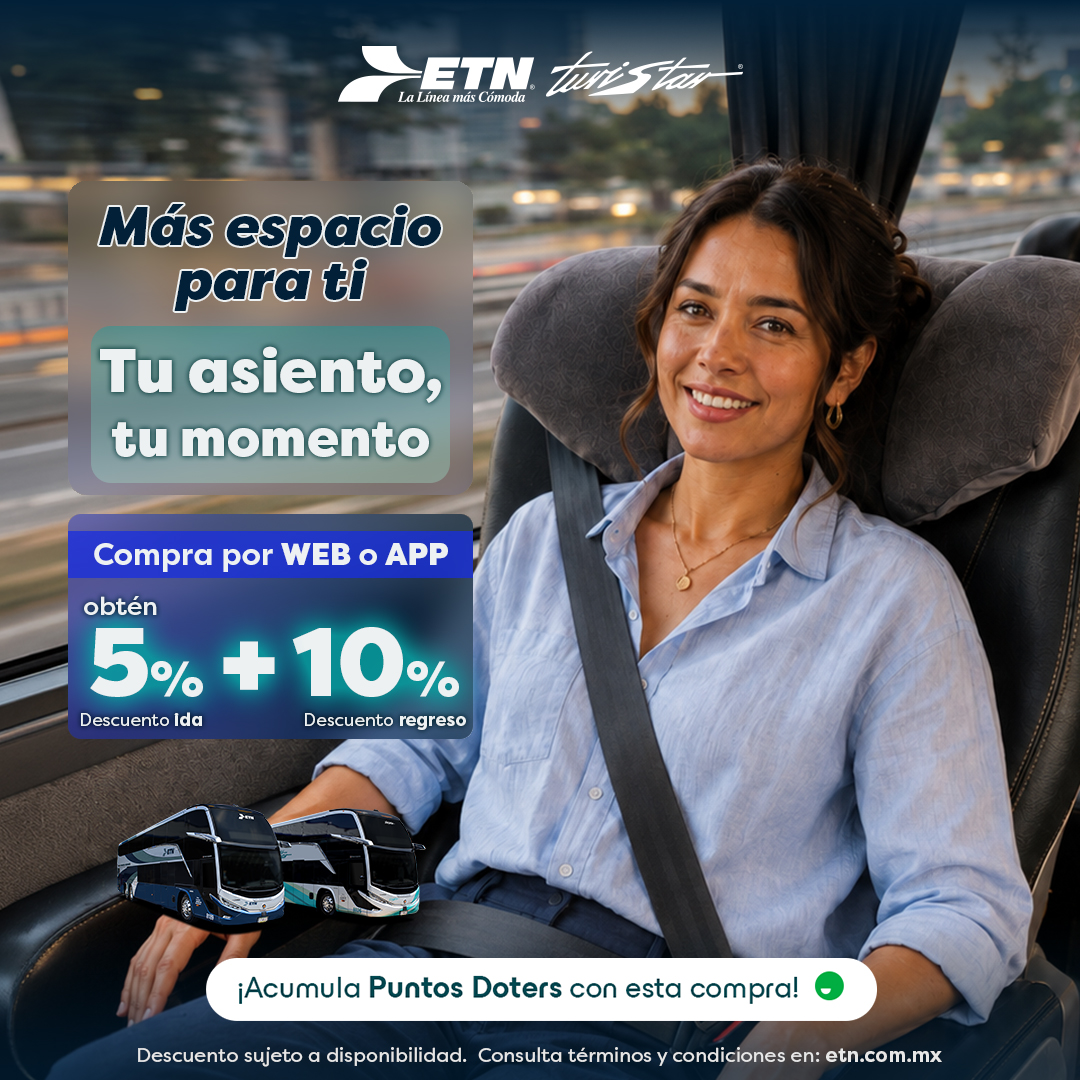 ETNTURISTAR's tweet photo. Hay viajes que se disfrutan desde el primer momento. ✨🚌
Tu asiento individual está pensado para brindarte el espacio y la comodidad que necesitas para disfrutar el camino.

📲 Compra tus boletos en https://t.co/6bBV8CsmjE

#ETN #Comodidad #AsientoIndividual https://t.co/C6tU81US9X