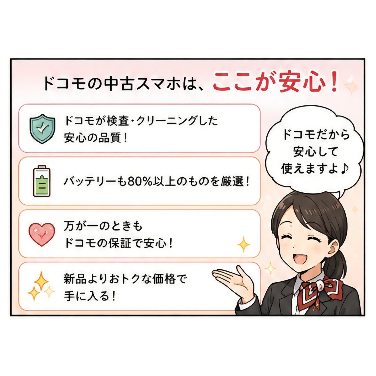 docomo_ipv's tweet photo. 「最近のスマホは高い！」と思ったら！✨

＼ドコモ認定の中古スマホ／

ぜひ店頭で価格や本体の状態を見に来てください📱 https://t.co/KYWClfAp8t