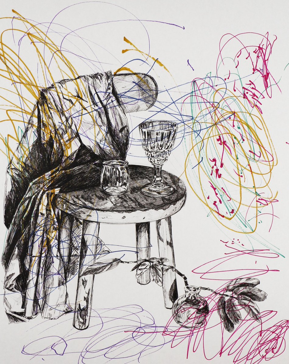 BretMenoni's tweet photo. Premier dessin en duo avec mon fils, Marin. J’ai envie de parler de la maternité : un salon envahi de jouets, de blagues absurdes et d’une tendresse vertigineuse. Sans titre, feutres sur papier, 50 × 70 cm, 2024. https://t.co/IwMqHB7rrW