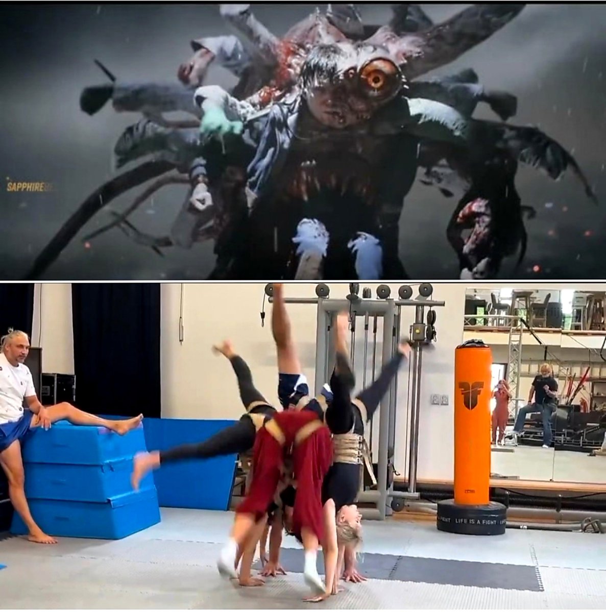 tiwariiji___'s tweet photo. This is how nightmares are made. 💀 Behind the scenes of the horrific multi-body monster rehearsals for Zach Cregger's RESIDENT EVIL🔥 https://t.co/SvGnQnSXVH