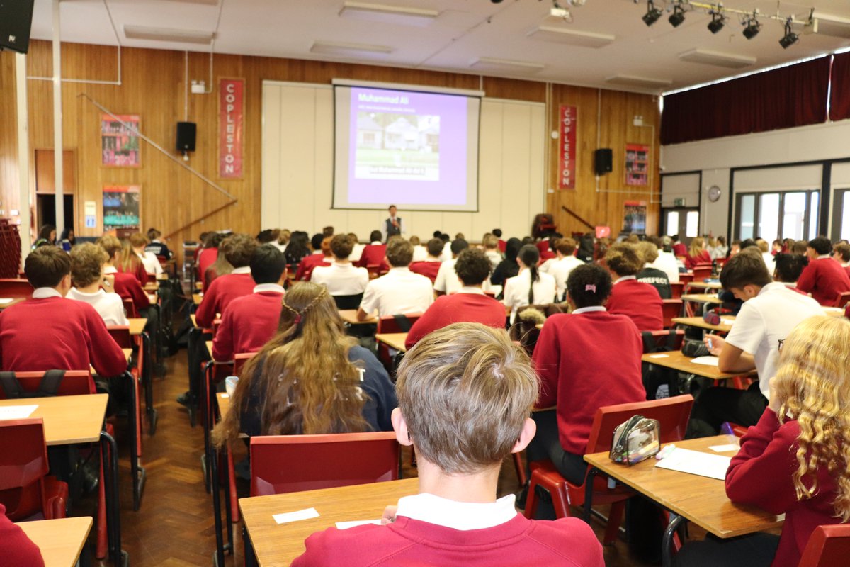MaximizeYP's tweet photo. Year 11 @CoplestonSchool engaged in their GCSE Revision Prep session!  And a clear message about the importance of Attendance!   An impresssive school under the leadership of Executive Principal, Mr Green, and his team. https://t.co/4ZdJE2Lda7