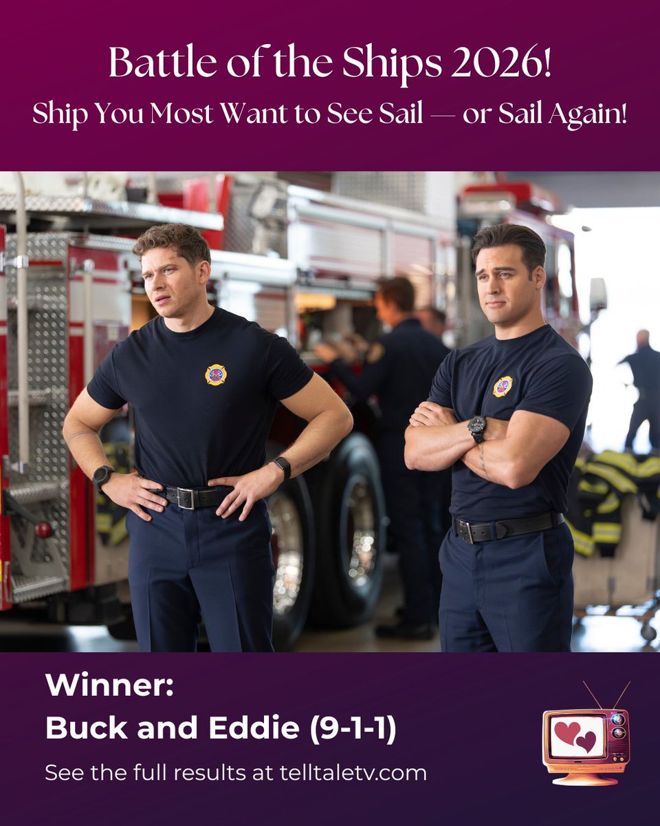 TellTaleTV_'s tweet photo. For Ship You Most Want to See Sail (or Sail Again), this year's #BattleOfTheShips winner is Buck &amp; Eddie from #911onABC! 

Check out the full list of results here: https://t.co/zT13k1oTZ0 https://t.co/k4ZUS7I9Zk