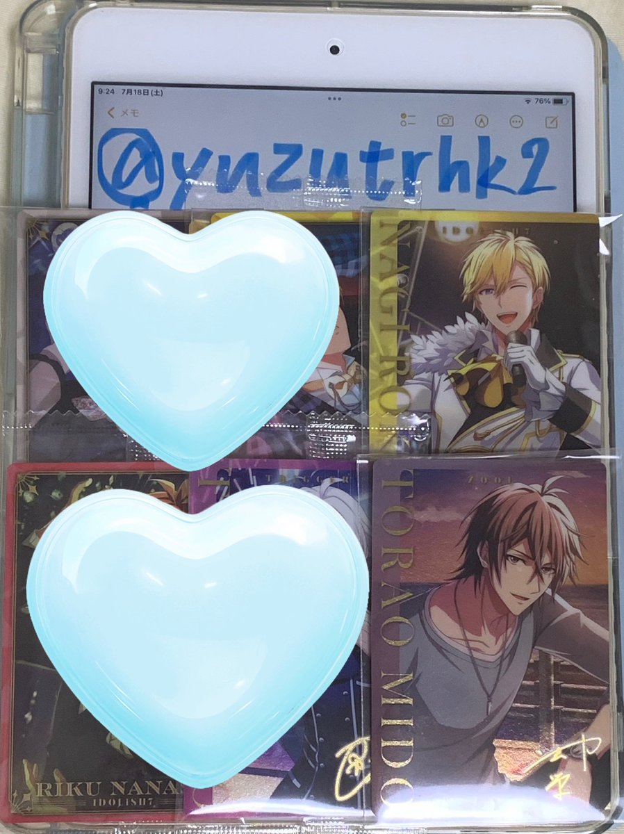 yuzutrhk2's tweet photo. 【交換】アイナナ　ウエハース27　ウエハース26　La'stiara　宝石　ラスティアラ　メモメロ

譲:箔→ナギ、虎於

求:箔→前段BW楽＞今弾壮五
　💎→天　各1

郵送希望。箔↔︎💎の交換可能
ナギ含む交換、纏めての交換優先
よろしくお願いいたします https://t.co/4K0Ne1WFlx