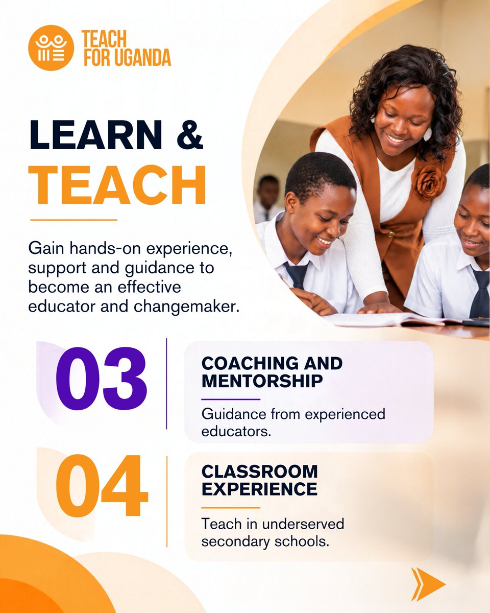 TeachForUganda's tweet photo. 1/2

Some students don't need an easier subject. They need a teacher they can see themselves in.

That’s why classroom representation matters.

The Teach For Uganda STEM Fellowship is creating opportunities for female STEM graduates to become educators and leaders in underserved secondary schools.

Female STEM graduates aged 22–27 with a minimum CGPA of 3.0. This could be your next step.

📅 Apply by 14 October 2026
🔗 Apply here: https://t.co/6g5dlmyn6u

Swipe to explore the Fellowship benefits →

📞 +256 782 872 023 | recruitment@teachforuganda.org

#TeachForUganda #STEMFellowship #WomenInSTEM #TheGirlIAm #LeadersinTeaching