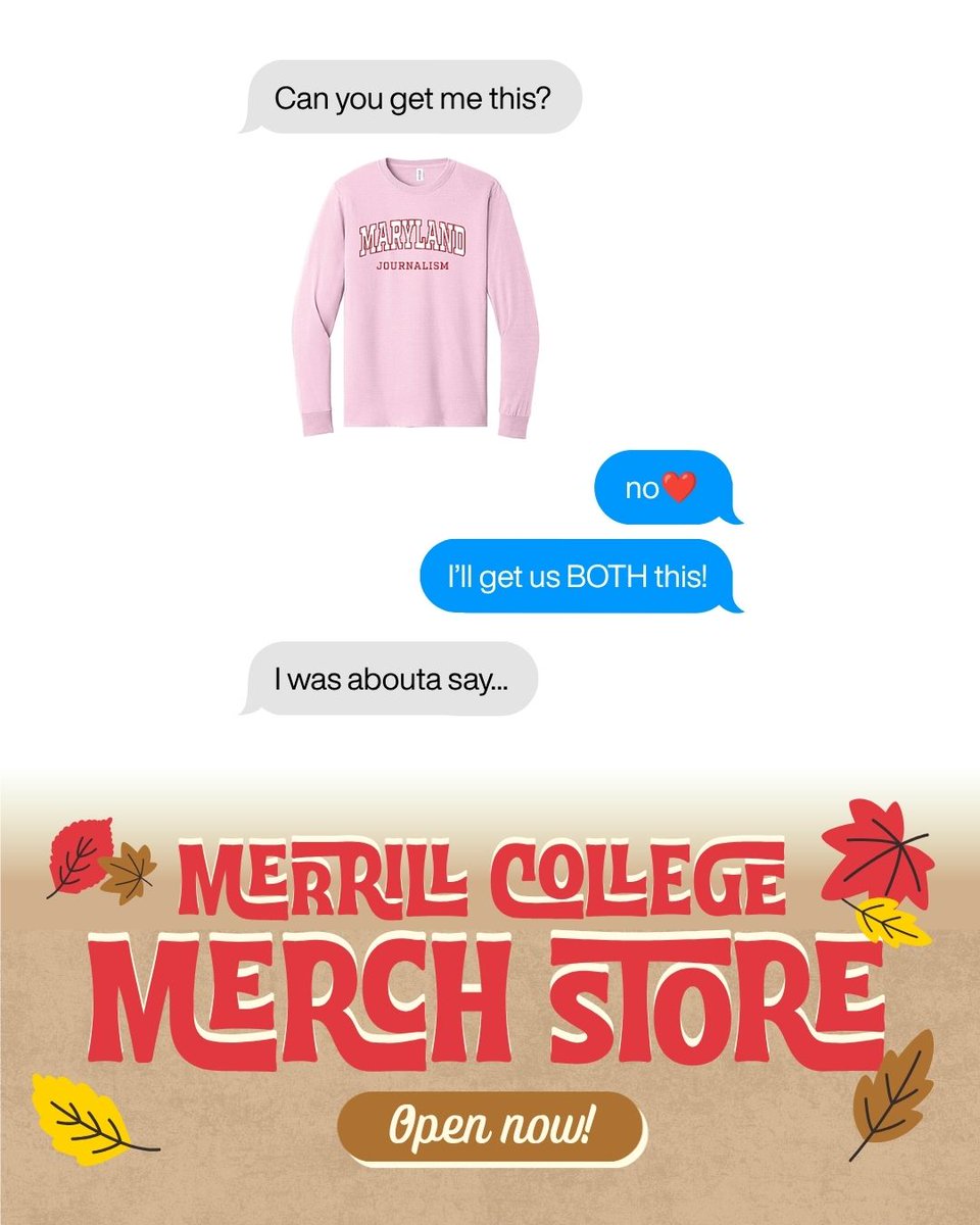 merrillcollege's tweet photo. Today is the LAST DAY of the Merrill College Fall Merch Store!

Rep your college with:
🍁 T-shirts
🍁 Hoodies
🍁 Crewnecks
🍁 Under Armour
🍁 Blankets
🍁 PJ pants
🍁 Polos
🍁 Rain gear
🍁 Tumblers
🍁 Beanies 

and more! ✨ 

Order now at https://t.co/A1aCfbjv8I #fearlessjournalism