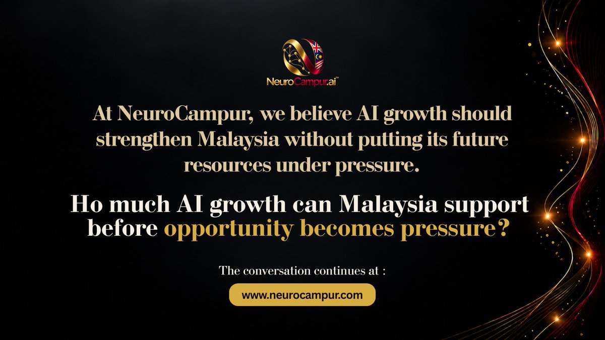 NeuroCampur's tweet photo. AI may run on algorithms, but the infrastructure behind it runs on very real resources.

As Malaysia’s compute ambitions grow, so do the demands on electricity, water and infrastructure.

Cognitive Sovereignty: The Series | Episode 6 https://t.co/sDFnMTpD2n