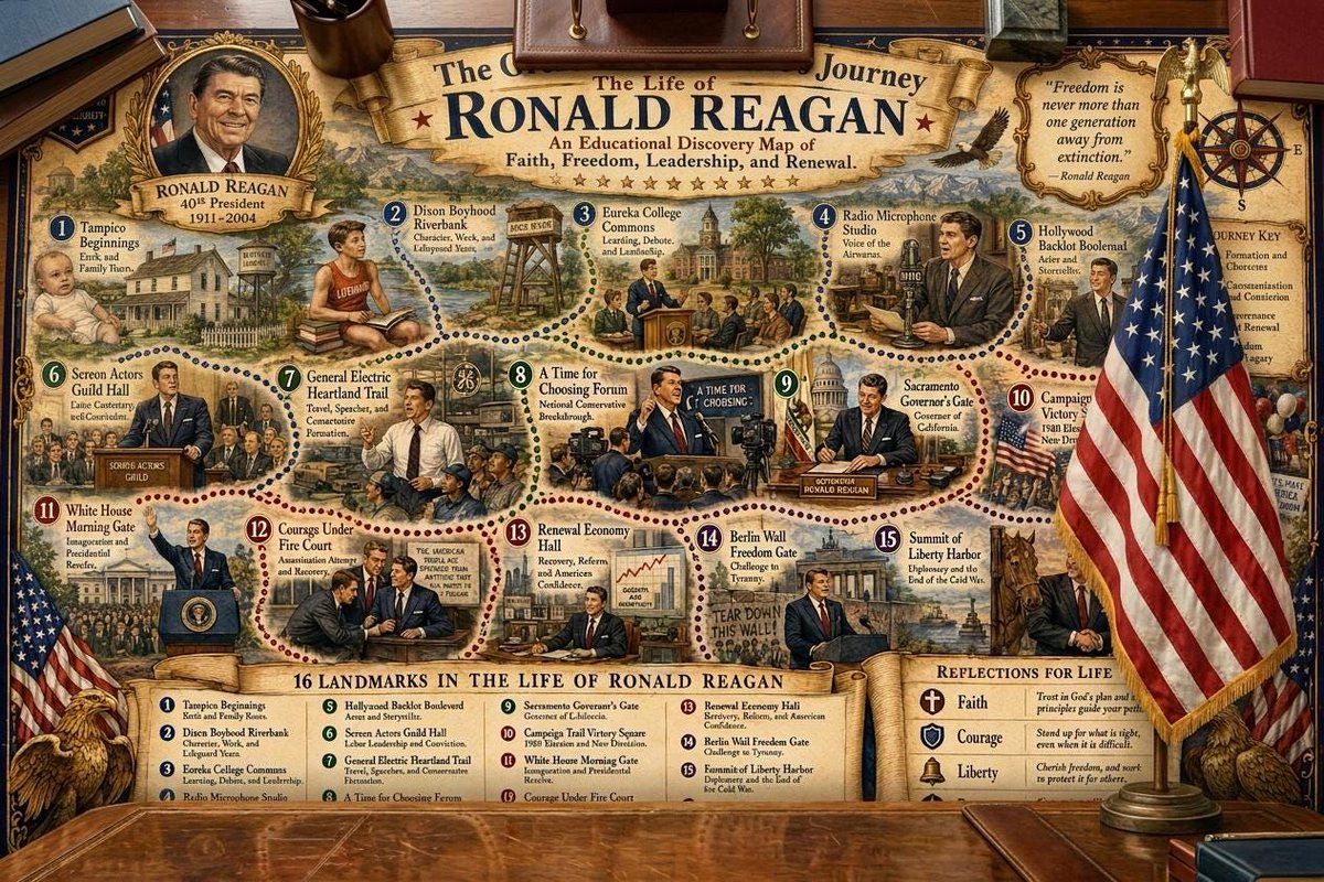 MaybeeCreation's tweet photo. From Tampico to “tear down this wall.”
Liberty Explorer: The Great Communicator’s Journey — The Life of Ronald Reagan. Sixteen landmarks of faith, courage, liberty, and perseverance.
Shop: https://t.co/BoSP817PUo
#MaybeeCreations #RonaldReagan #AmericanHistory https://t.co/dS9XQ6yfwC