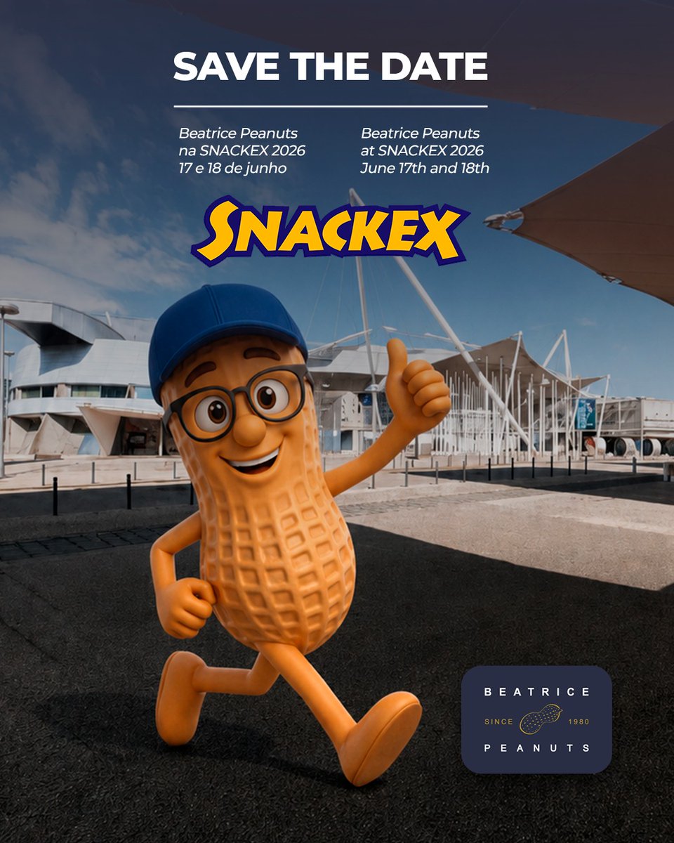 EdieGrabau's tweet photo. سجّلوا التاريخ! ستكون Beatrice Peanuts في SNACKEX 2026 يومي 17 و18 يونيو في FIL Expo بلشبونة، البرتغال، لربط الفول السوداني البرازيلي بالعالم بالجودة والابتكار والالتزام. احجزوا اجتماعًا مع فريق المبيعات. https://t.co/6g4V6ptu1S