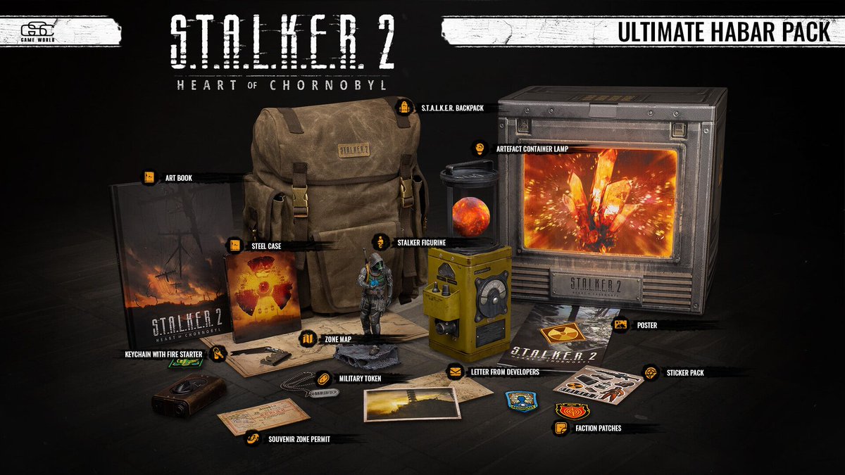 Stalker2News's tweet photo. Meanwhile S.T.A.L.K.E.R. 2's Ultimate Collector's Edition:

- Included the actual game, Steelbook Ultimate Edition (All DLCs, skins, etc. which already was $110)
- Backpack
- Stalker Figurine
- Artifact Container Lamp
- Hardcover Artbook
- Handrawn Zone Map
- Ribs Anomaly Poster
- Zone Permit
- Strelok's CNPP Photo
- Faction Patches
- Habar stickers
- Lighter

...and for a tiny bit cheaper price (The Edition was around $370).