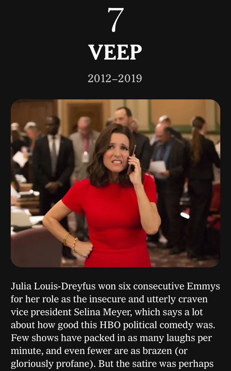 selinameyersgf's tweet photo. veep in the top ten shows of the 21st century, i KNOW that’s right!!! https://t.co/yr6xc0xLZz