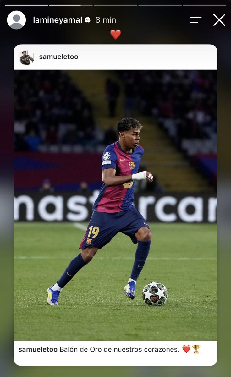 MesBlaugrana's tweet photo. SAMUEL ETO’O X LAMINE 😍

« Ballon d’Or de nos cœurs.
Génie, audacieux, talentueux…
Bonne chance dans cette course au Ballon d’Or. Mais quel que soit le verdict, une chose est déjà certaine : comme Ousmane, tu es déjà le Ballon d’Or de nos cœurs. Continue de nous faire rêver. » https://t.co/ZjnV5Oxvve