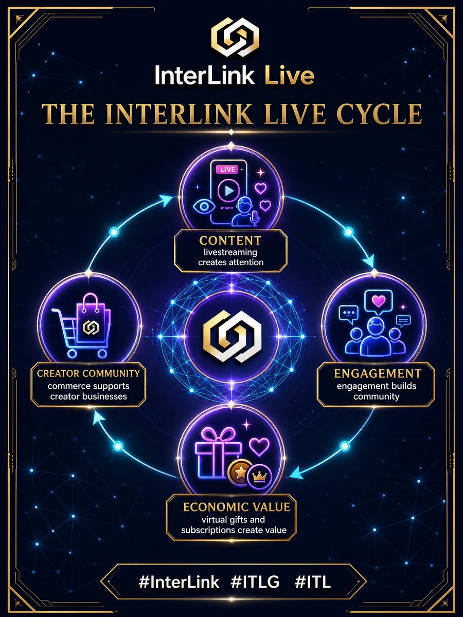 UzuKhali's tweet photo. The InterLink Live Cycle
Description: Content creates attention, engagement builds community, and community activity creates economic value. This is the vision behind the InterLink Live creator economy.
Hashtags: #InterLink #ITLG #ITL https://t.co/gMBWIIPvT0