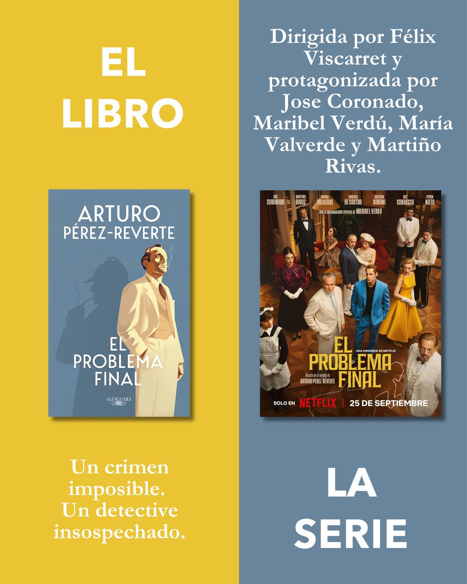 AlfaguaraES's tweet photo. 📺📚 Ya tenemos plan para el fin de semana.

Hoy se estrena en @NetflixES «El problema final», la serie basada en la novela de @perezreverte, protagonizada por José Coronado, María Valverde, Maribel Verdú y Martiño Rivas. https://t.co/hwcAeCb6xT